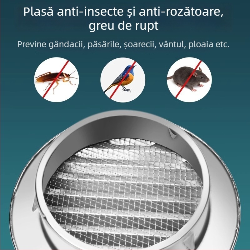 Cap de ventilație pentru perete exterior din oțel inoxidabil 304, cu capac pentru orificiul de evacuare, rezistent la intemperii