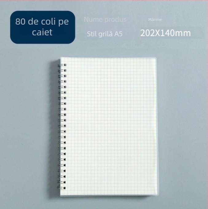 Caiet spiral cu grilă, format B5, caiet de clasă în stil Insta pentru liceeni și studenți