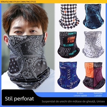 Mască de ciclism în aer liber, protecție UV, material Ice Silk, gaură de respirație pentru nas, bandă pentru urechi, gât respirabil, unisex