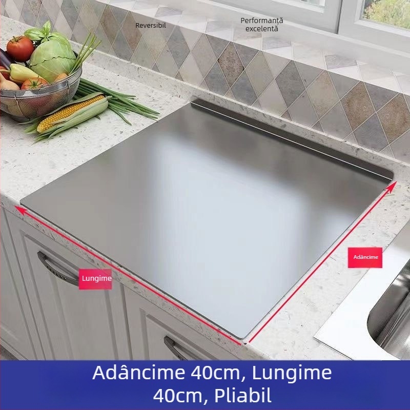 Scândură de bucătărie din oțel inoxidabil – pentru tăiere, frământare, întindere și coacere; mare, groasă, pentru fructe
