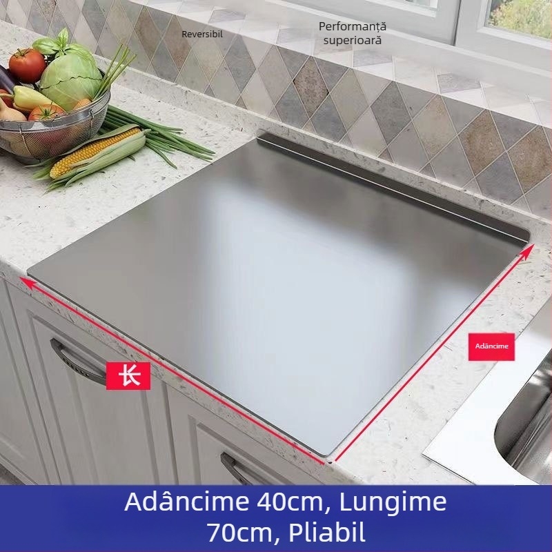 Scândură de bucătărie din oțel inoxidabil – pentru tăiere, frământare, întindere și coacere; mare, groasă, pentru fructe