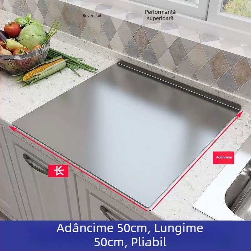 Scândură de bucătărie din oțel inoxidabil – pentru tăiere, frământare, întindere și coacere; mare, groasă, pentru fructe