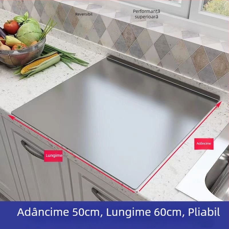 Scândură de bucătărie din oțel inoxidabil – pentru tăiere, frământare, întindere și coacere; mare, groasă, pentru fructe