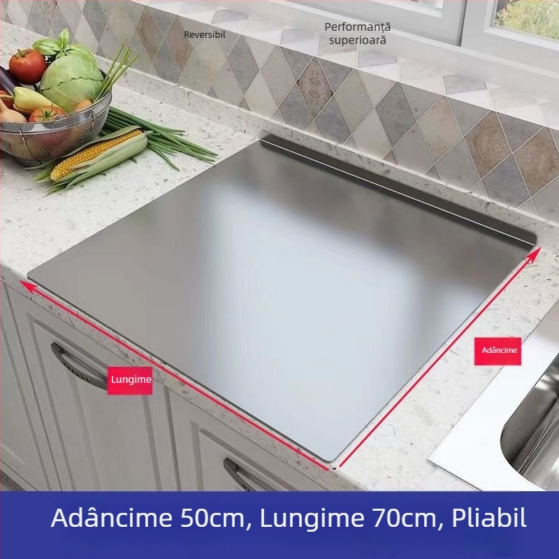 Scândură de bucătărie din oțel inoxidabil – pentru tăiere, frământare, întindere și coacere; mare, groasă, pentru fructe