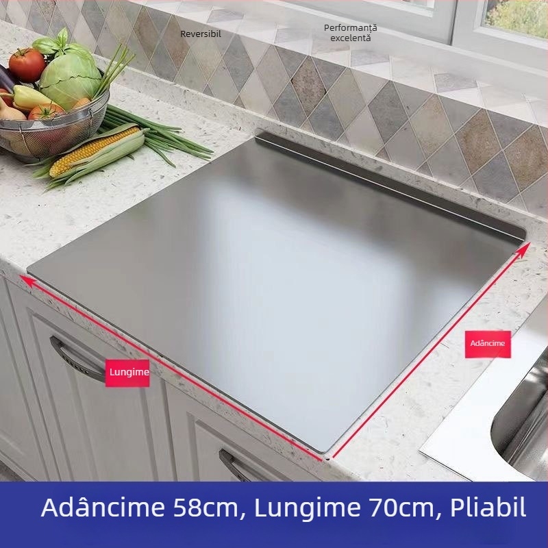 Scândură de bucătărie din oțel inoxidabil – pentru tăiere, frământare, întindere și coacere; mare, groasă, pentru fructe