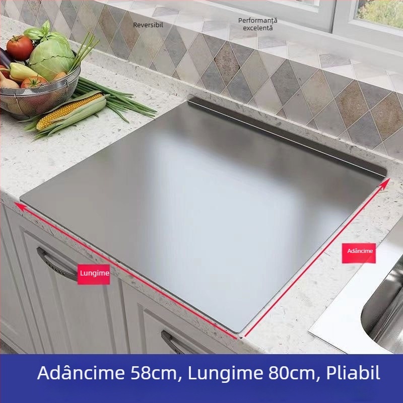 Scândură de bucătărie din oțel inoxidabil – pentru tăiere, frământare, întindere și coacere; mare, groasă, pentru fructe