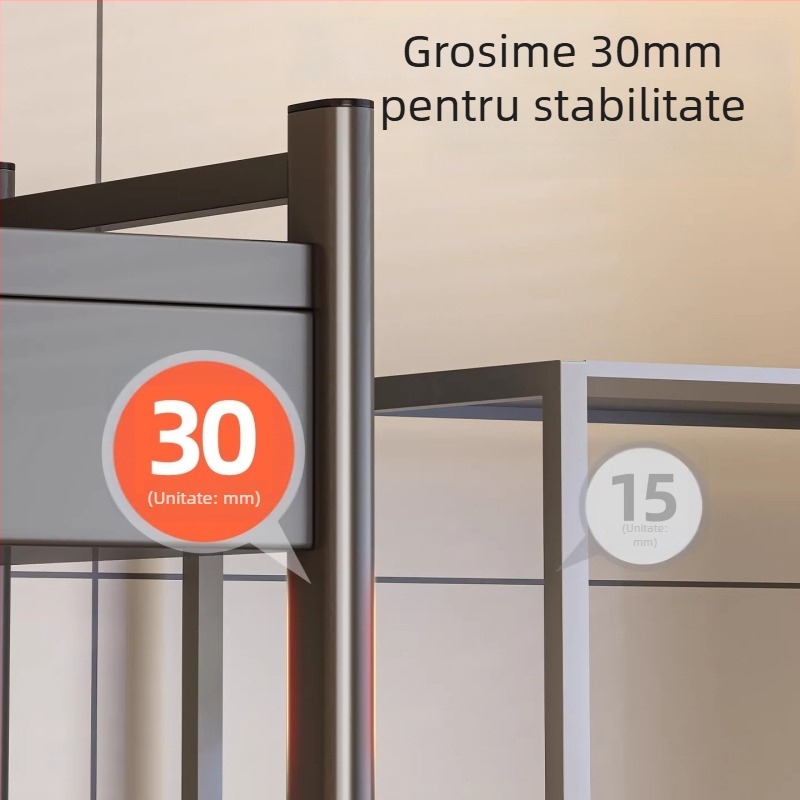 Raft din oțel inoxidabil pentru cuptorul cu microunde, cu sertar — spațiu de depozitare multifuncțional pe blat, design modern minimalist