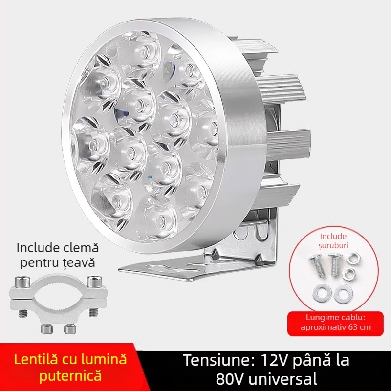 Far frontal LED extern ultra-luminos pentru biciclete electrice și vehicule electrice cu trei roți, 12V pentru plimbări de noapte