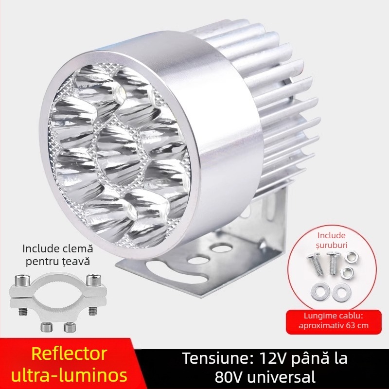 Far frontal LED extern ultra-luminos pentru biciclete electrice și vehicule electrice cu trei roți, 12V pentru plimbări de noapte