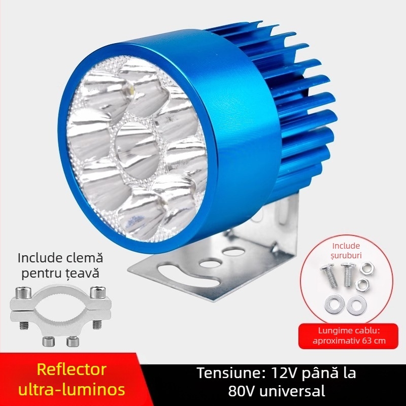 Far frontal LED extern ultra-luminos pentru biciclete electrice și vehicule electrice cu trei roți, 12V pentru plimbări de noapte