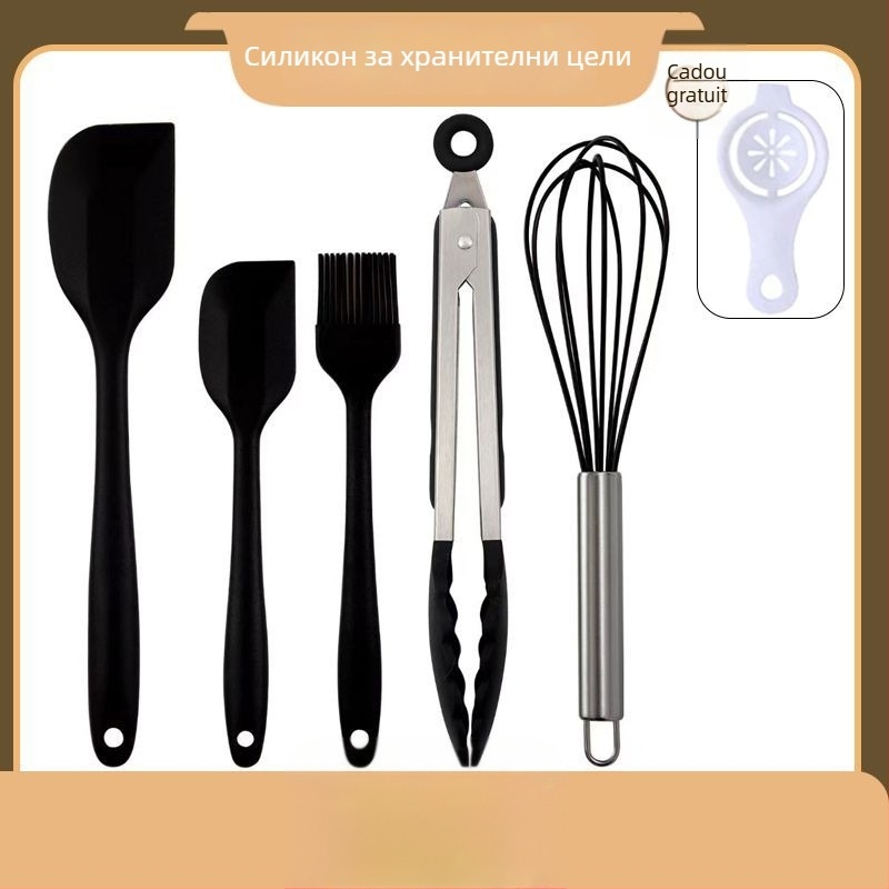 Set de 7 piese din silicon alimentar pentru coacere, rezistent la temperaturi înalte: spatulă, pensulă pentru uns, tel pentru ouă, clips pentru alimente, lingură de bucătărie