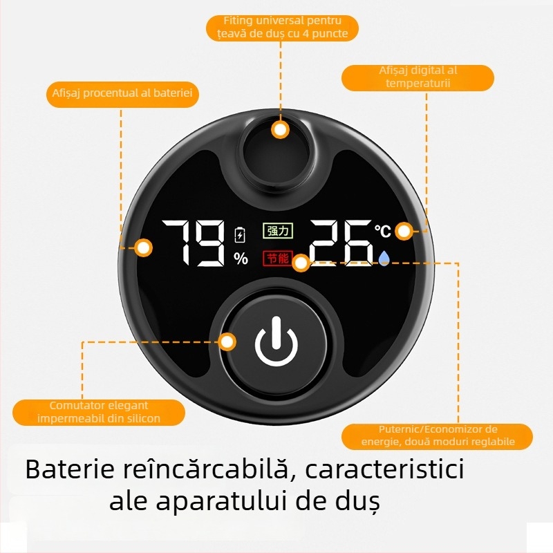 Duș electric portabil cu montaj pe perete și afișaj digital, pentru cămine, locuințe rurale și utilizări în exterior.