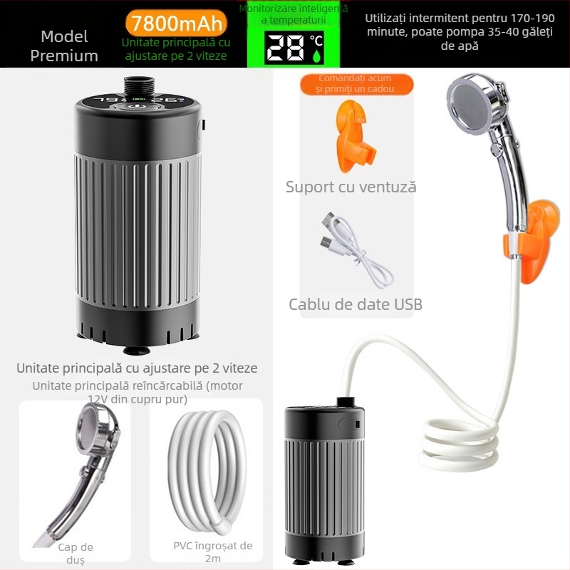 Duș electric portabil cu montaj pe perete și afișaj digital, pentru cămine, locuințe rurale și utilizări în exterior.