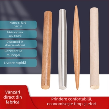 Set rulare aluat din lemn masiv cu rolă pentru foi de găluște, plăcuță pentru taitei și tocător – unelte de copt