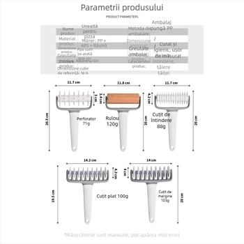 Set de unelte pentru patiserie: sucitor manual pentru întinderea aluatului, tăietor pentru fidea și unelte pentru pizza