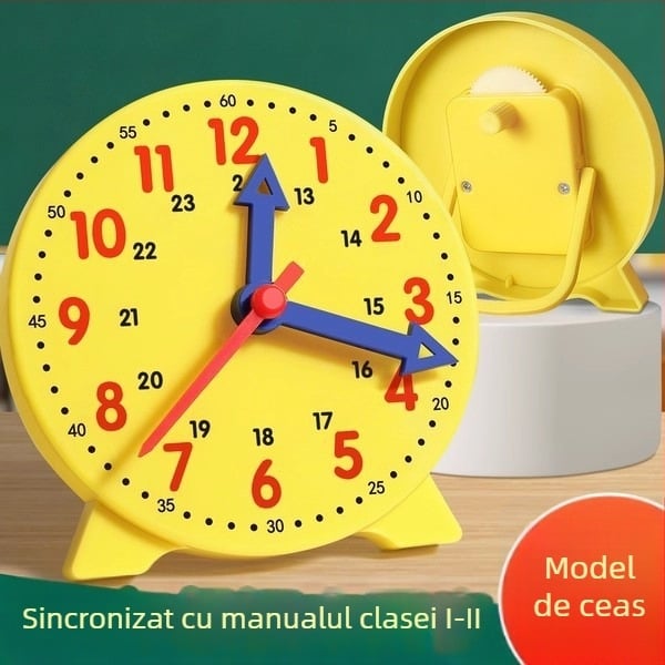 Model de ceas pentru școala primară, instrument esențial pentru învățarea citirii timpului pentru clasele I–II.