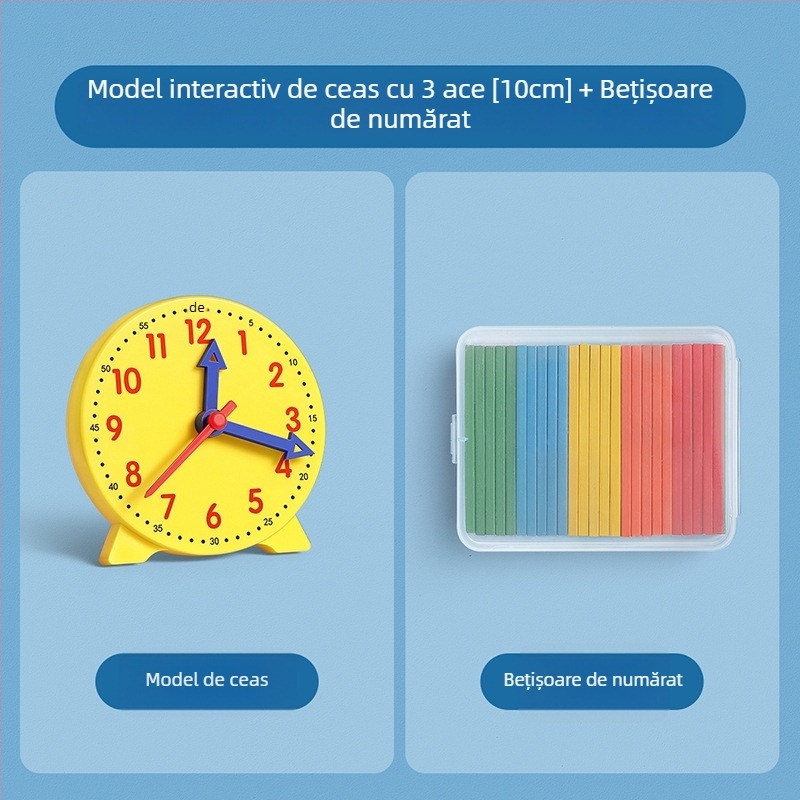 Model de ceas pentru școala primară, instrument esențial pentru învățarea citirii timpului pentru clasele I–II.