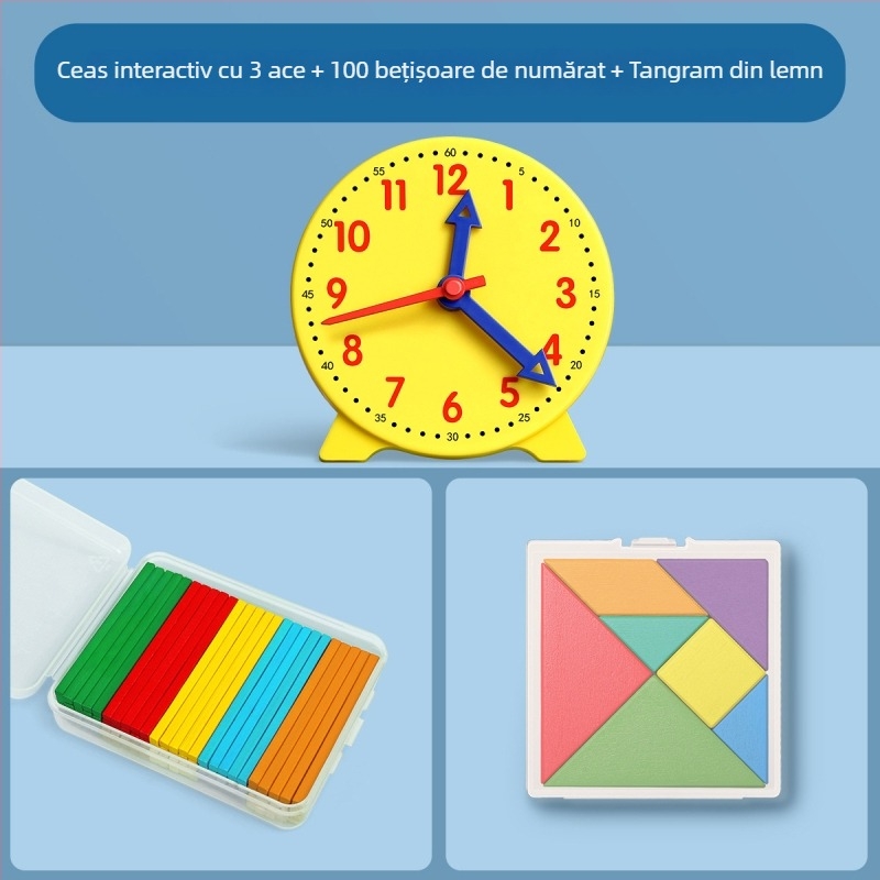 Model de ceas pentru școala primară, instrument esențial pentru învățarea citirii timpului pentru clasele I–II.