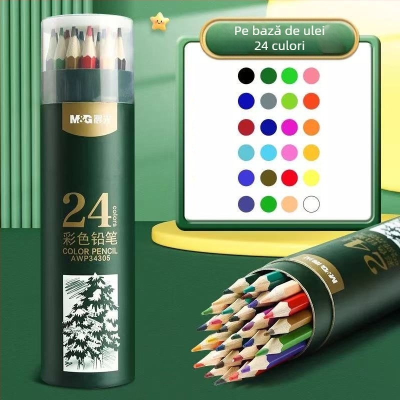 Morning&Light Set de creioane colorate – creioane pe bază de ulei pentru elevi, pentru desen, ștergibile și solubile în apă