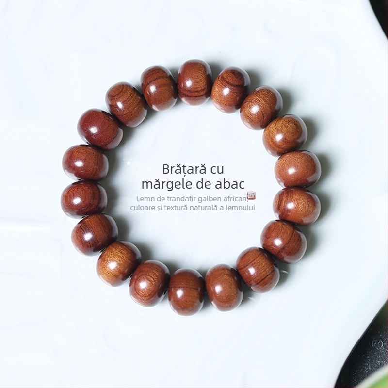 Brățară vintage din lemn african de santal cu mărgele de abac și mărgele Buddha, design minimalist, unisex