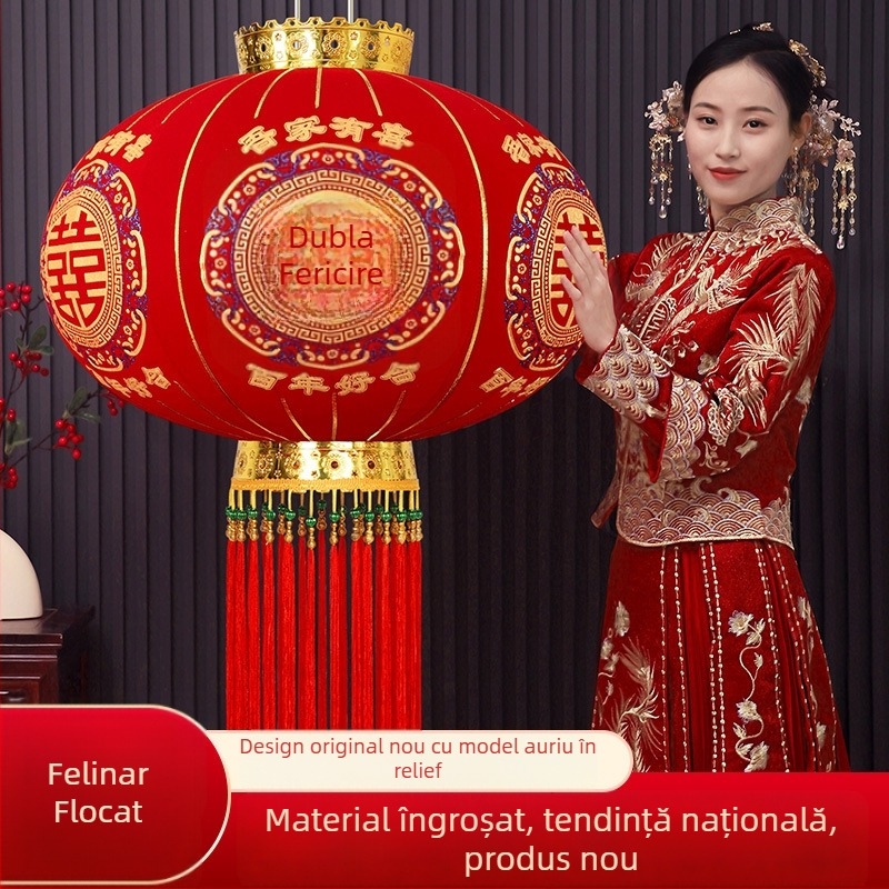 Lanternă de nuntă 2025 cu simbolul fericirii, lanternă roșie rotundă pentru decor festiv în casă