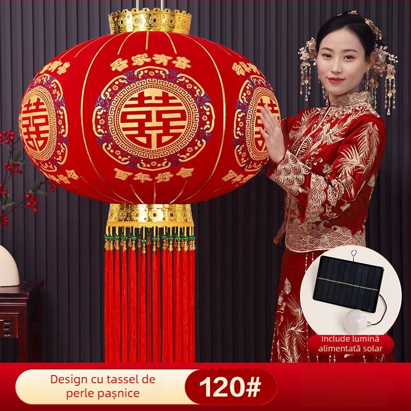 Lanternă de nuntă 2025 cu simbolul fericirii, lanternă roșie rotundă pentru decor festiv în casă