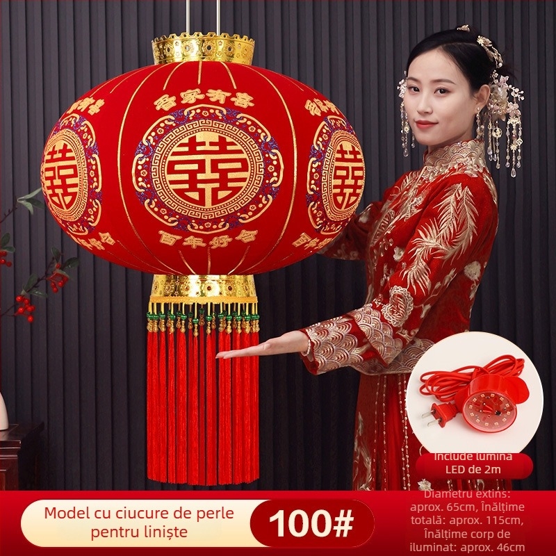 Lanternă de nuntă 2025 cu simbolul fericirii, lanternă roșie rotundă pentru decor festiv în casă