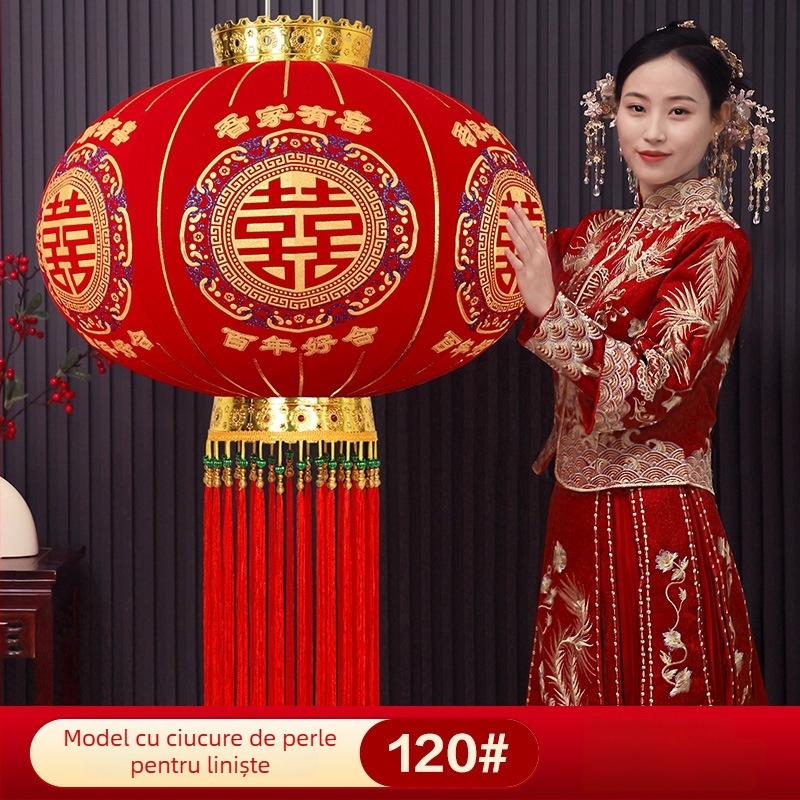 Lanternă de nuntă 2025 cu simbolul fericirii, lanternă roșie rotundă pentru decor festiv în casă