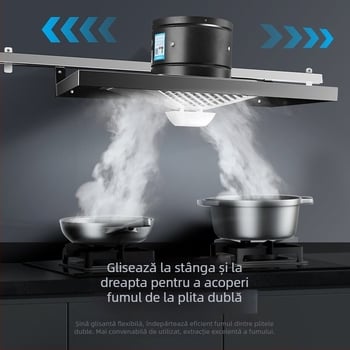 Hotă de bucătărie neagră, cu șine glisante, acoperire lată, ventilator puternic pentru apartamente