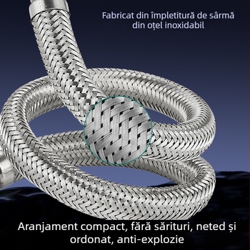 Țeavă flexibilă cu filet interior și exterior, țeavă împletită din oțel inoxidabil, intrare apă caldă și rece, țeavă ondulată din oțel inoxidabil