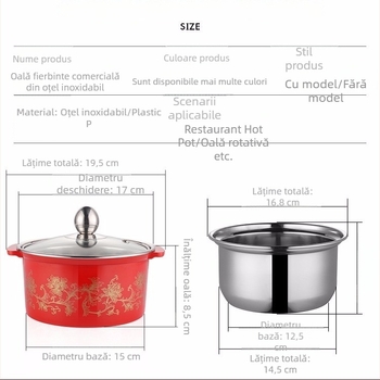 Oală shabu-shabu din oțel inoxidabil, porție pentru o singură persoană, oală mică rotativă, compatibilă cu inducția