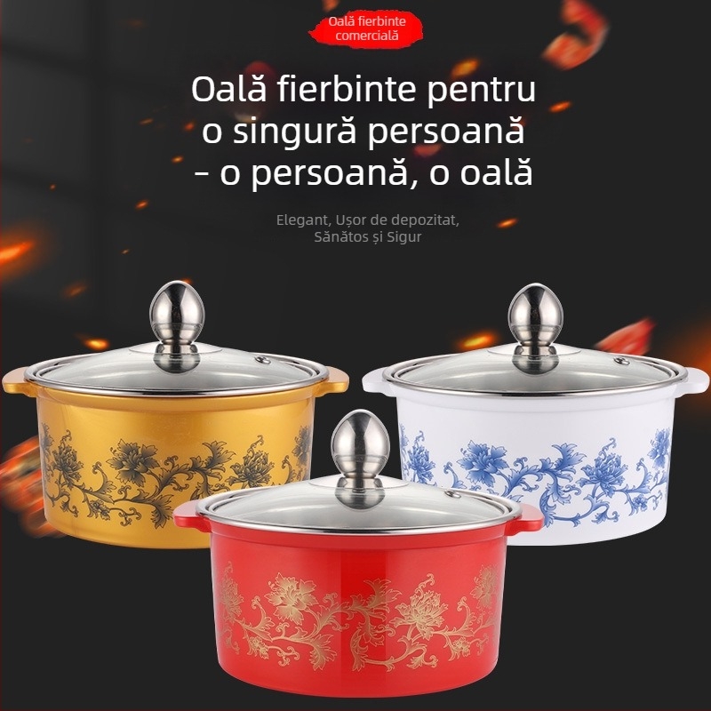 Oală shabu-shabu din oțel inoxidabil, porție pentru o singură persoană, oală mică rotativă, compatibilă cu inducția