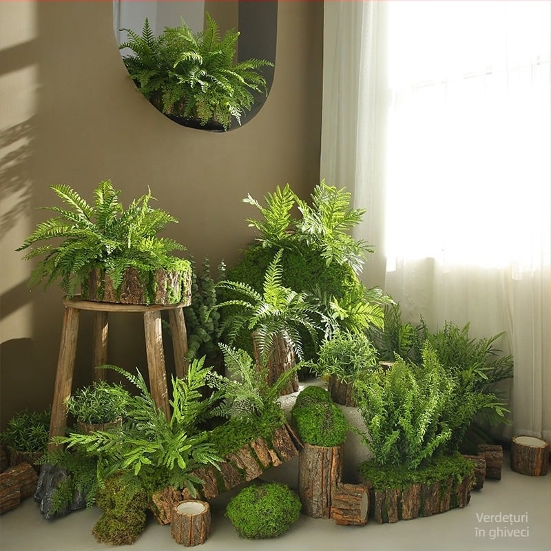 Set de plante verzi artificiale pentru amenajare interioară, ideal pentru colțul de la intrare, separator și peisajul de scări.
