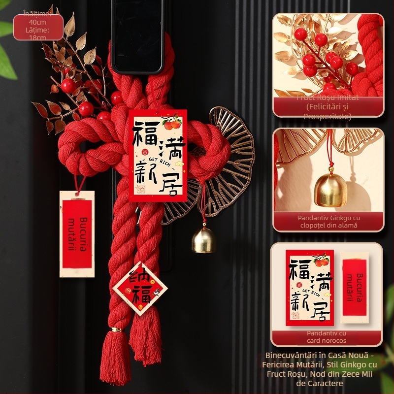 Pandantiv din nod chinezesc cu zece mii de caractere, decor pentru noua locuință, pentru ușa de la intrare și ușa dormitorului, amulete de binecuvântare