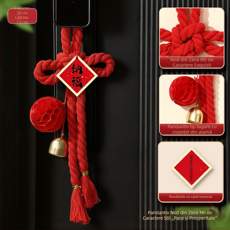Pandantiv din nod chinezesc cu zece mii de caractere, decor pentru noua locuință, pentru ușa de la intrare și ușa dormitorului, amulete de binecuvântare