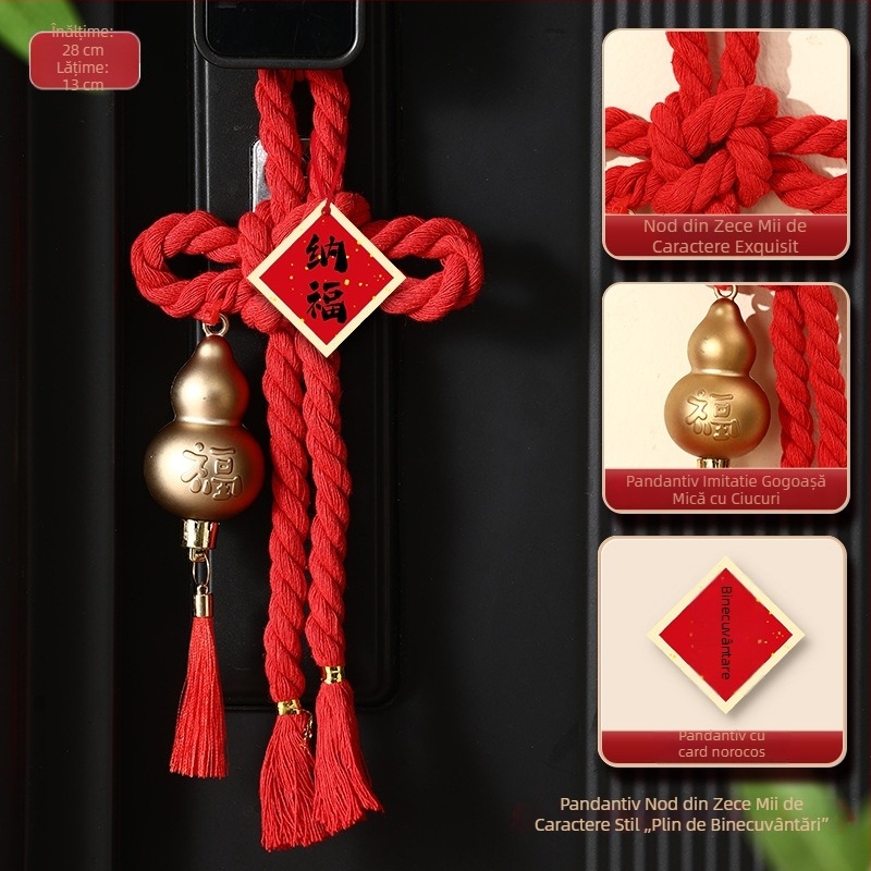 Pandantiv din nod chinezesc cu zece mii de caractere, decor pentru noua locuință, pentru ușa de la intrare și ușa dormitorului, amulete de binecuvântare