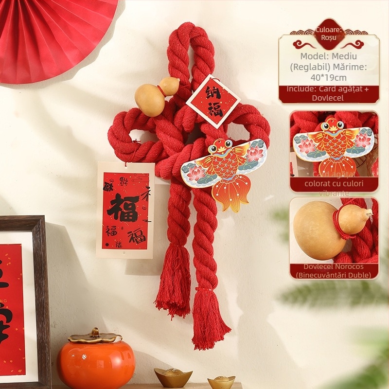 Pandantiv din nod chinezesc cu zece mii de caractere, decor pentru noua locuință, pentru ușa de la intrare și ușa dormitorului, amulete de binecuvântare