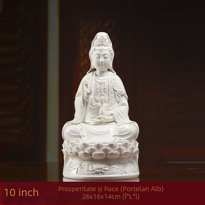 Statua Guanyin Bodhisattva zâmbindă, așezată pe un lotus, decor din porțelan pentru casă
