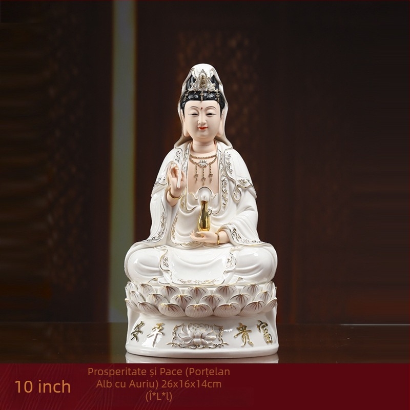 Statua Guanyin Bodhisattva zâmbindă, așezată pe un lotus, decor din porțelan pentru casă