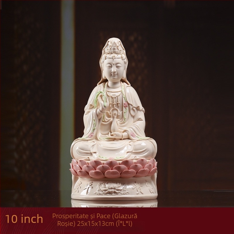 Statua Guanyin Bodhisattva zâmbindă, așezată pe un lotus, decor din porțelan pentru casă