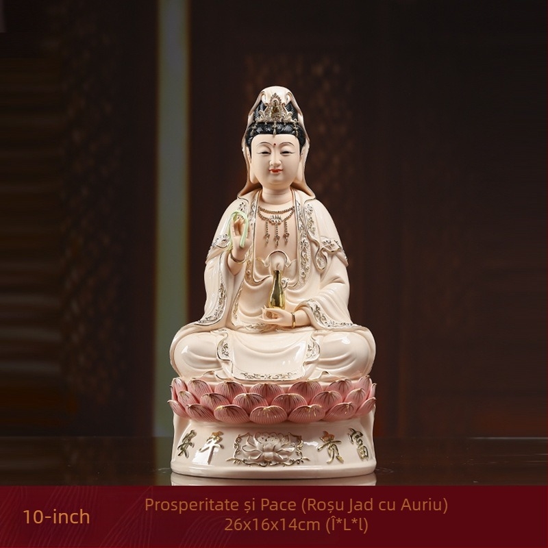 Statua Guanyin Bodhisattva zâmbindă, așezată pe un lotus, decor din porțelan pentru casă