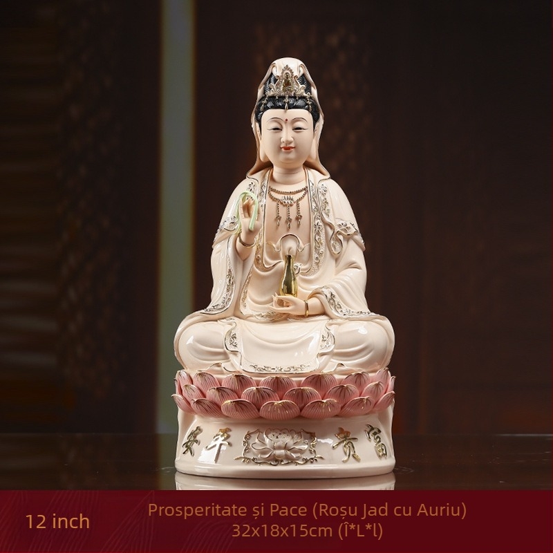 Statua Guanyin Bodhisattva zâmbindă, așezată pe un lotus, decor din porțelan pentru casă
