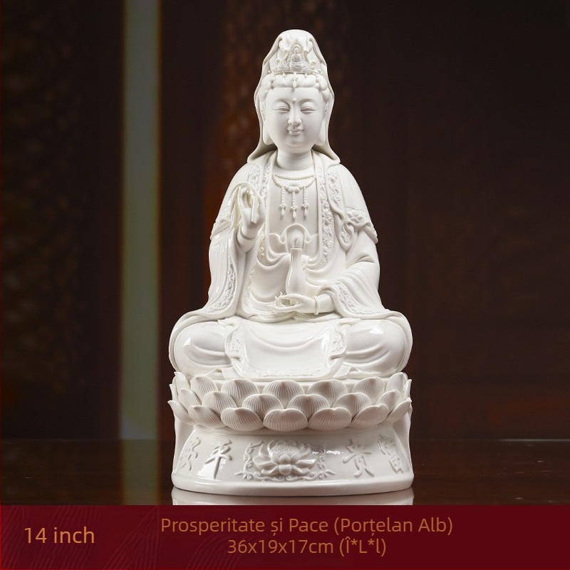 Statua Guanyin Bodhisattva zâmbindă, așezată pe un lotus, decor din porțelan pentru casă