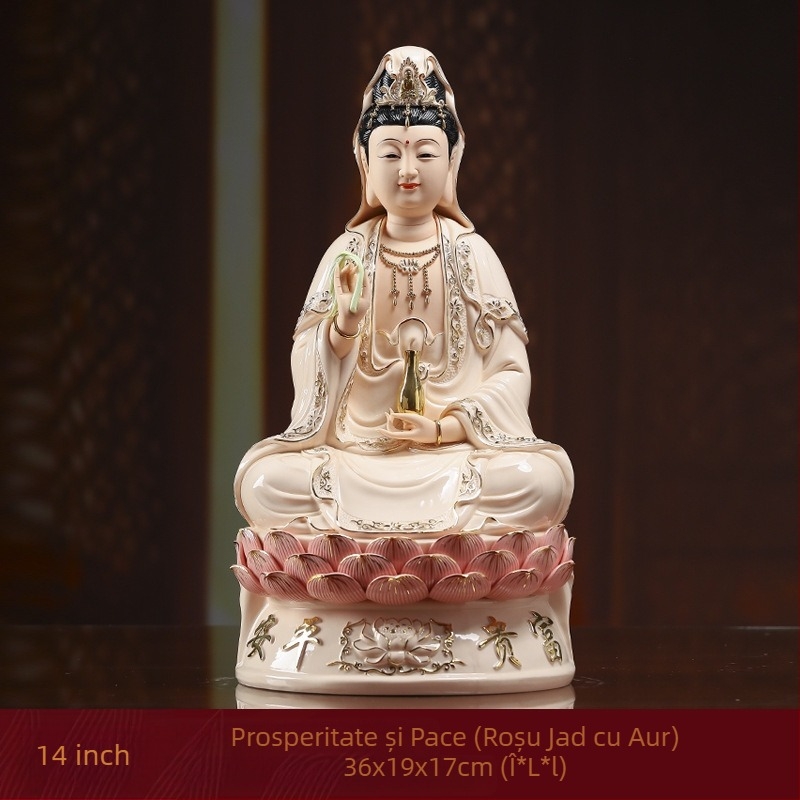 Statua Guanyin Bodhisattva zâmbindă, așezată pe un lotus, decor din porțelan pentru casă