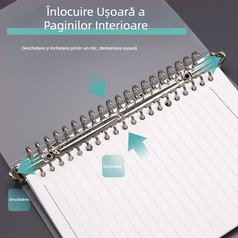 Caiet B5 cu copertă moale, 60 de pagini cu grilă, personalizabil, găuri de 20 sau 9, foi de înlocuire