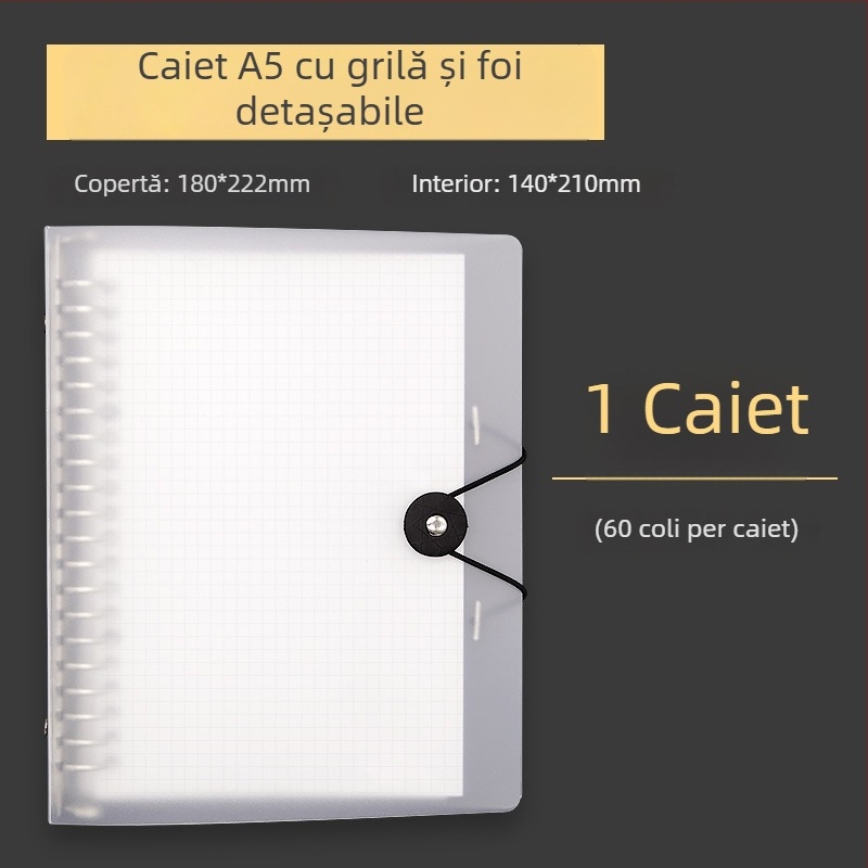 Caiet B5 cu copertă moale, 60 de pagini cu grilă, personalizabil, găuri de 20 sau 9, foi de înlocuire