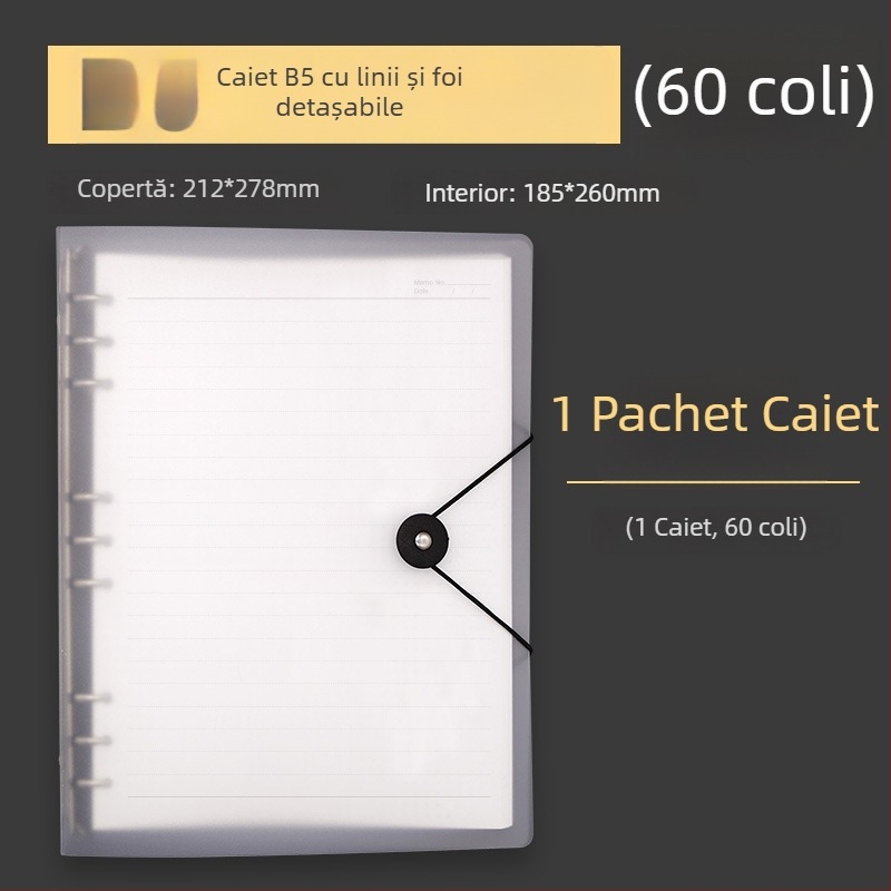 Caiet B5 cu copertă moale, 60 de pagini cu grilă, personalizabil, găuri de 20 sau 9, foi de înlocuire