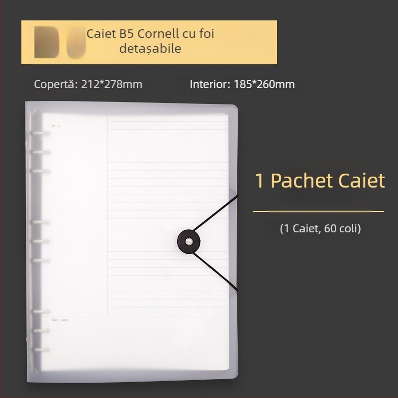 Caiet B5 cu copertă moale, 60 de pagini cu grilă, personalizabil, găuri de 20 sau 9, foi de înlocuire