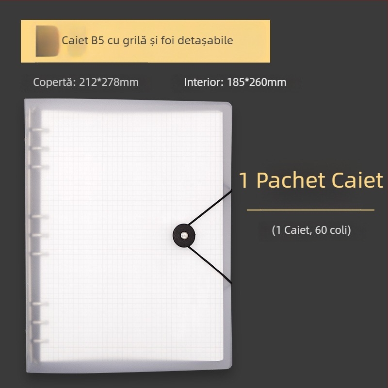 Caiet B5 cu copertă moale, 60 de pagini cu grilă, personalizabil, găuri de 20 sau 9, foi de înlocuire
