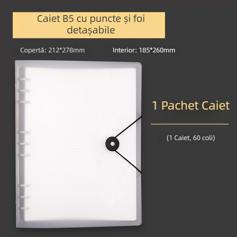 Caiet B5 cu copertă moale, 60 de pagini cu grilă, personalizabil, găuri de 20 sau 9, foi de înlocuire